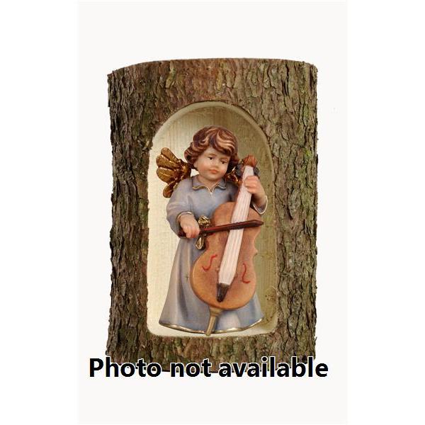 Bell angel, stand.with duble-bass in a tree trunk - 