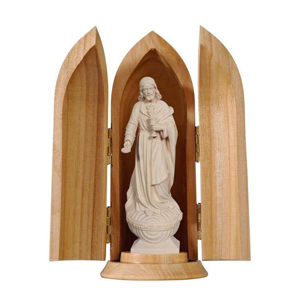 Sacred Heart of Jesus with host in niche - natural wood