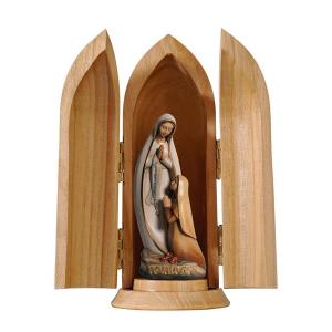 Virgen de Lourdes con Bernadette estilo moderno en nicho