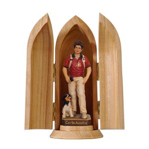 St. Carlo Acutis with dog in niche