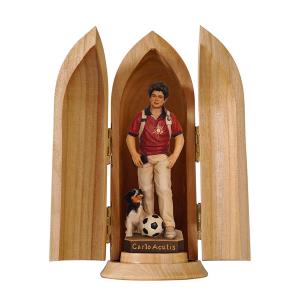 S. Carlo Acutis con perro y pelota en nicho