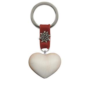 Portachiavi cuore cirmolo decoro pelle