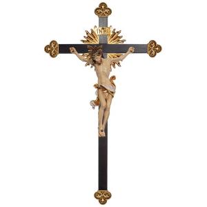 Cristo Leonardo con aureola cruz barroca con rayos