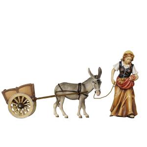 KO Holzträgerin mit Esel mit Karren