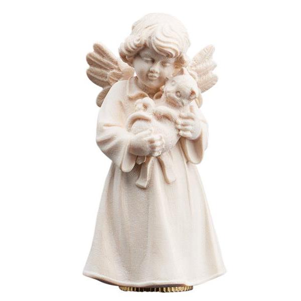 Urn angel with cat - natural wood