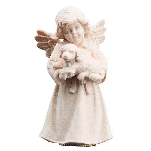 Urn angel with dog - natural wood