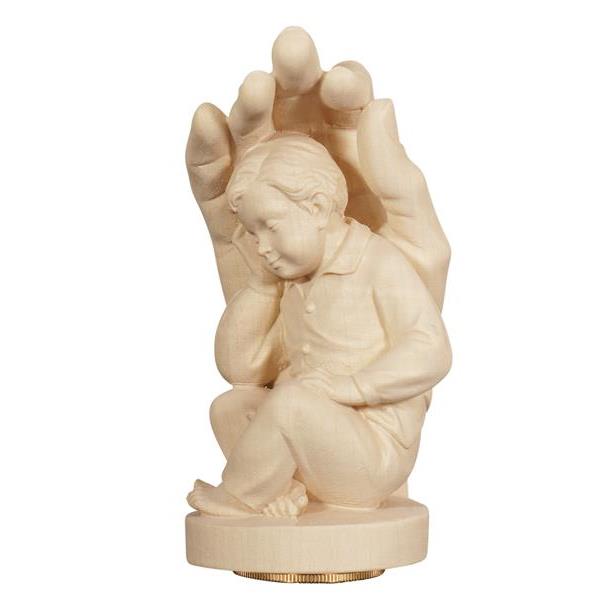 Urn guardian hand with boy - natural wood