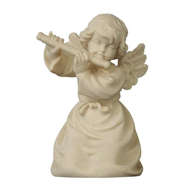 Bell angel with flute - natural wood