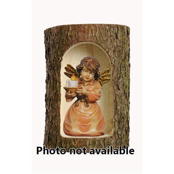 Bell angel with candle-carrier in a tree trunk - 