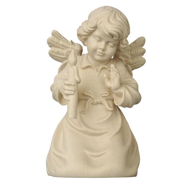 Bell angel with candle - natural wood
