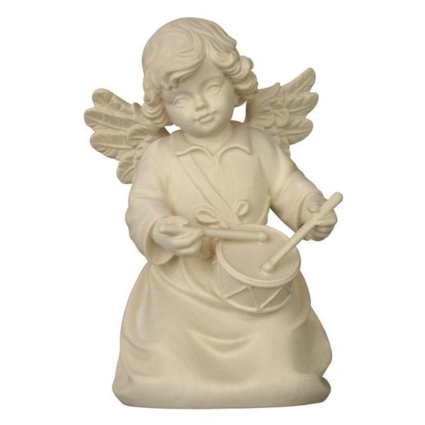 Bell angel with drum - natural wood