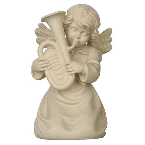 Bell angel with tuba - natural wood