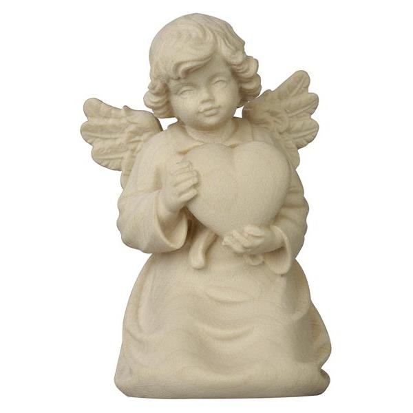 Bell angel with heart - natural wood