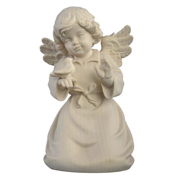 Bell angel with bird - natural wood