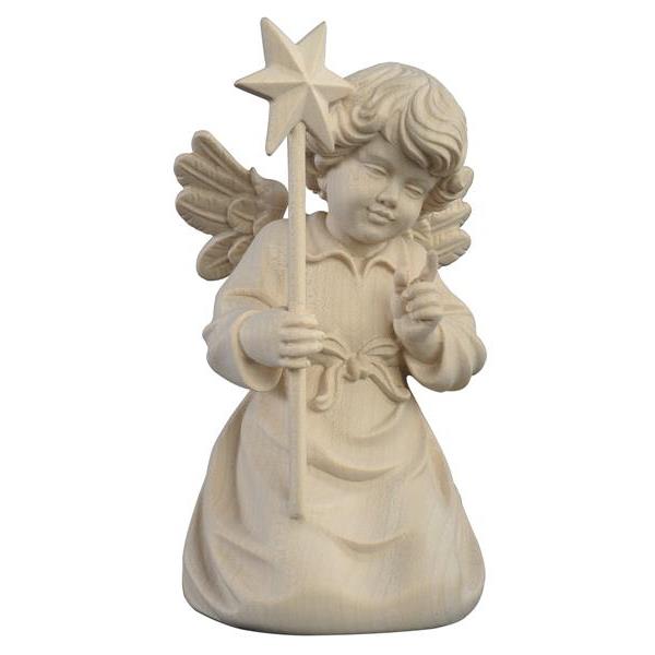 Bell angel with star - natural wood
