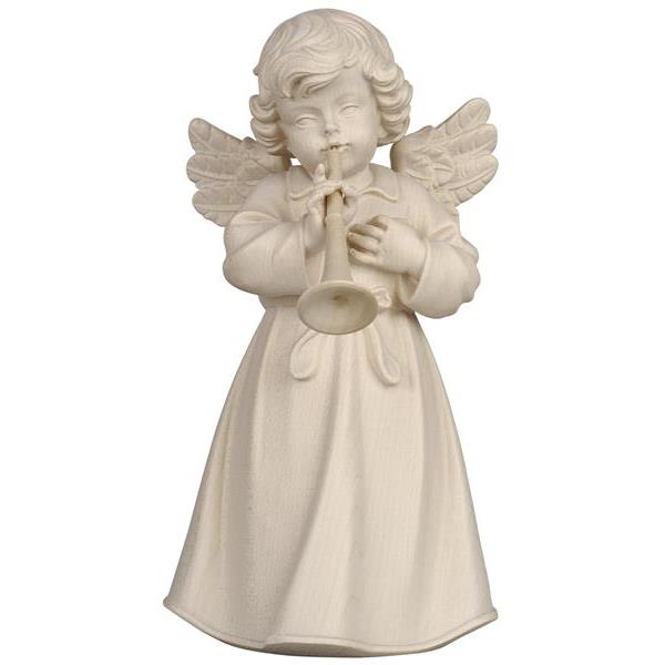 Bell angel standing with trumpet - natural wood