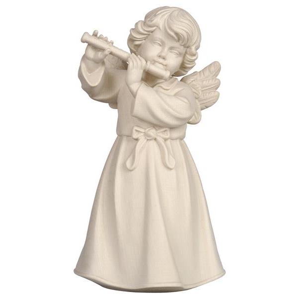 Bell angel standing with flute - natural wood