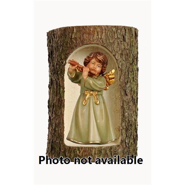 Bell angel, stand. with flute in a tree trunk - 