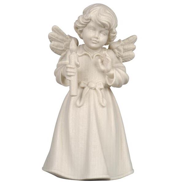 Bell angel standing with candle - natural wood