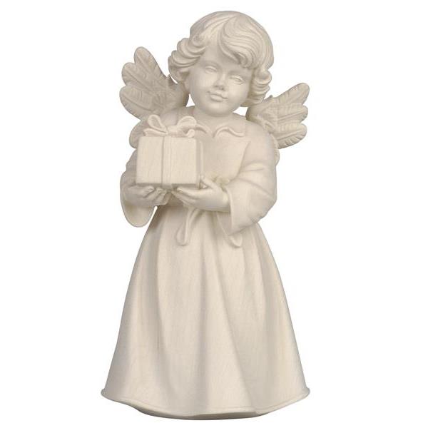 Bell angel standing with parcel - natural wood