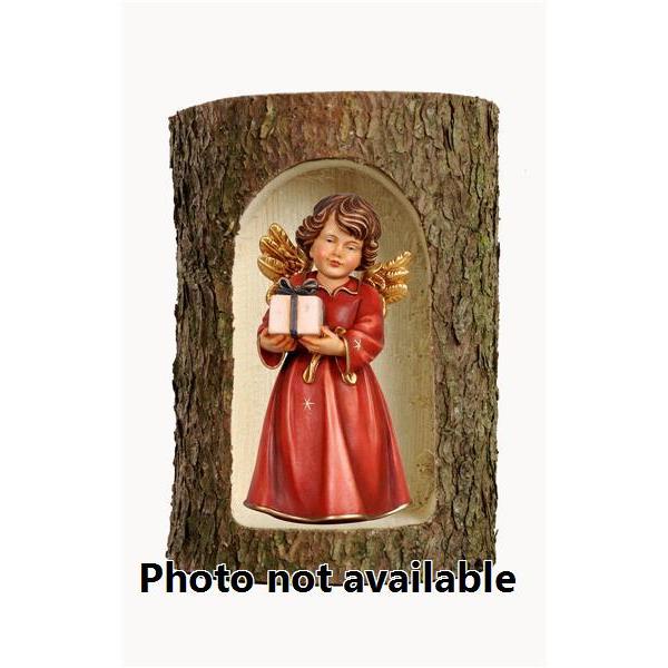 Bell angel, stand. w. parcel in a tree trunk - 