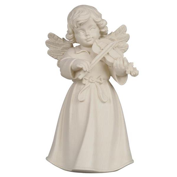 Bell angel standing with violin - natural wood