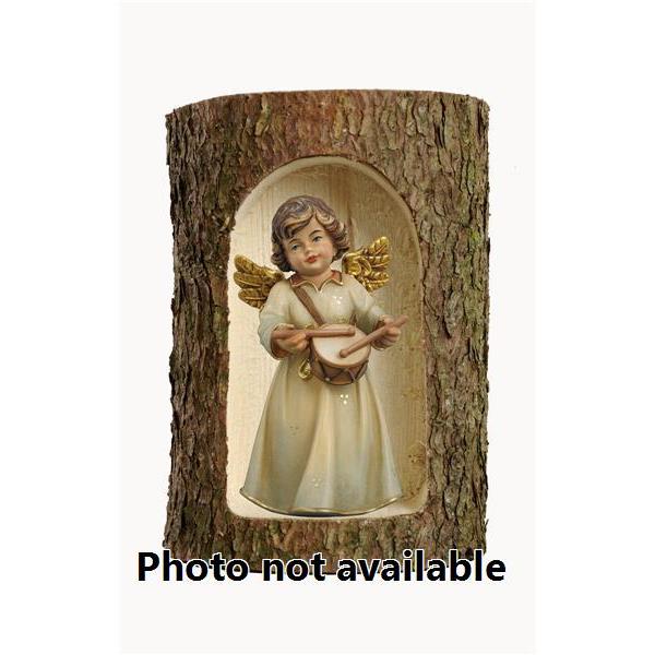 Bell angel, stand. with drum in a tree trunk - 