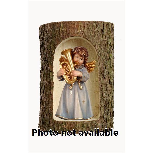 Bell angel, stand. with tuba in a tree trunk - 