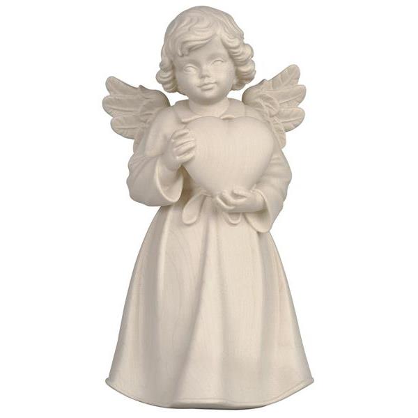 Bell angel standing with heart - natural wood