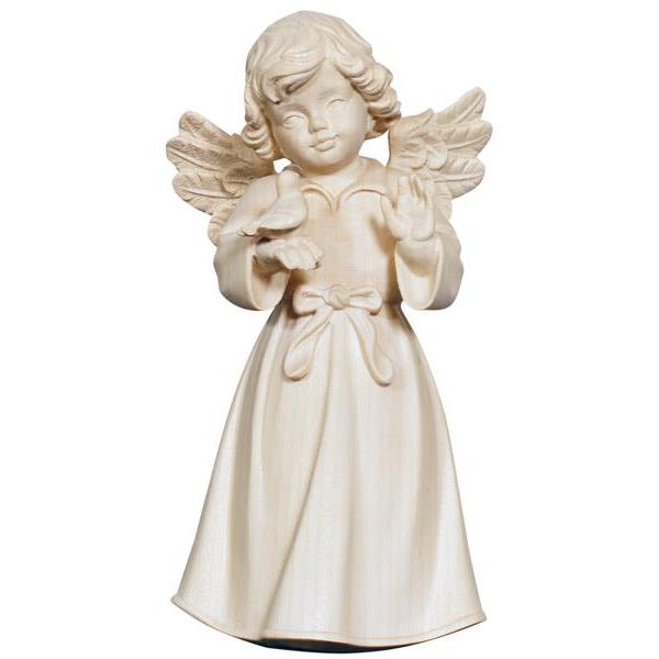 Bell angel standing with bird - natural wood