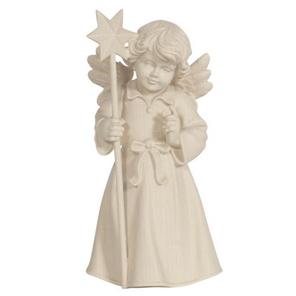 Bell angel standing with star - natural wood