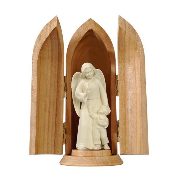 Guardian angel with boy - modern in niche - natural wood