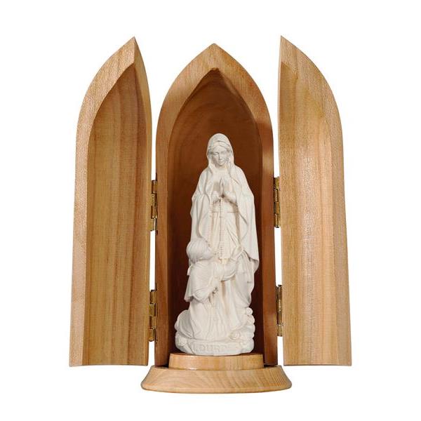 Our Lady of Lourdes-Bernadette in niche - natural wood