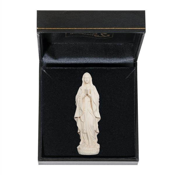 Our Lady of Lourdes with case - natural wood