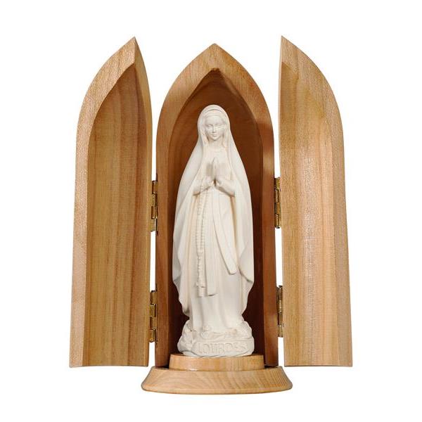 Our Lady of Lourdes modern style in niche - natural wood