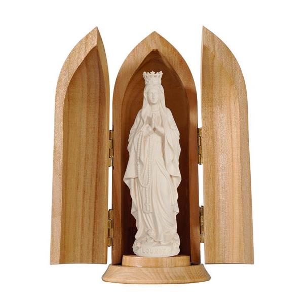 Madonna Lourdes with crown in niche - natural wood