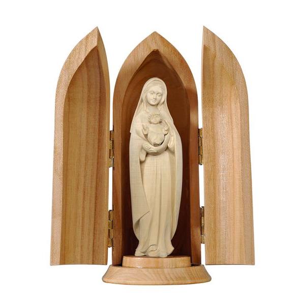 Our Lady of Heart in niche - natural wood
