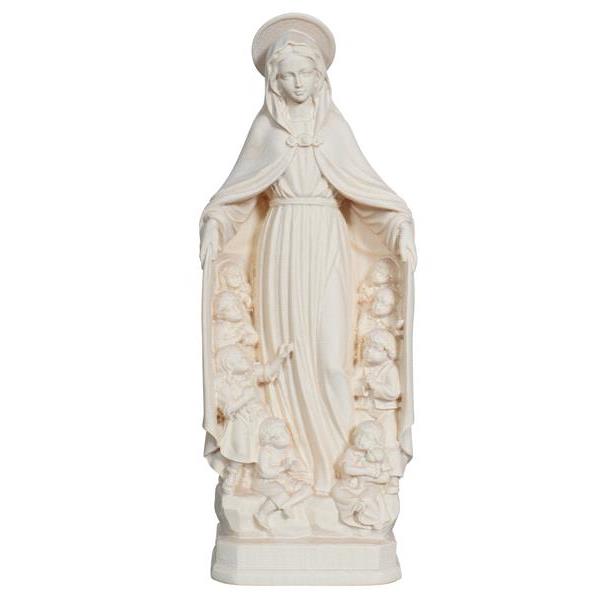 Blessed Mother with children of the world - natural wood