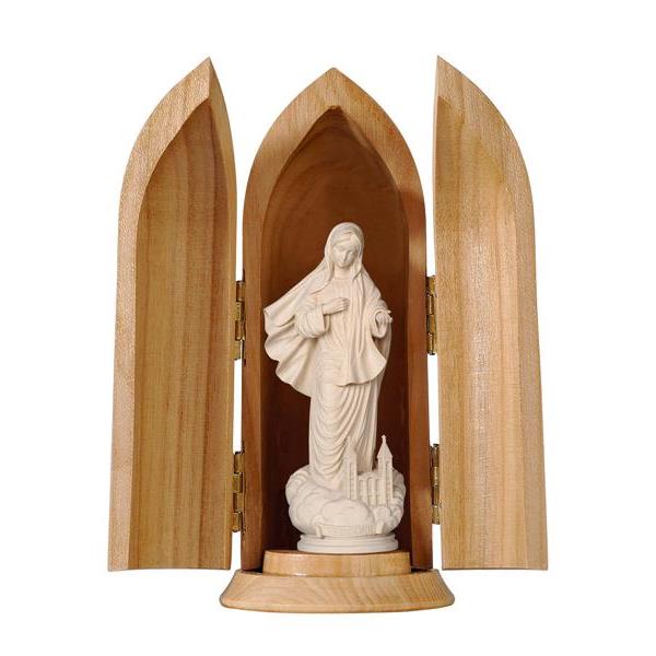 Our Lady of Medjugorie with church niche - natural wood