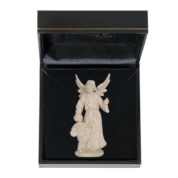 Guardian angel with boy with case - natural wood