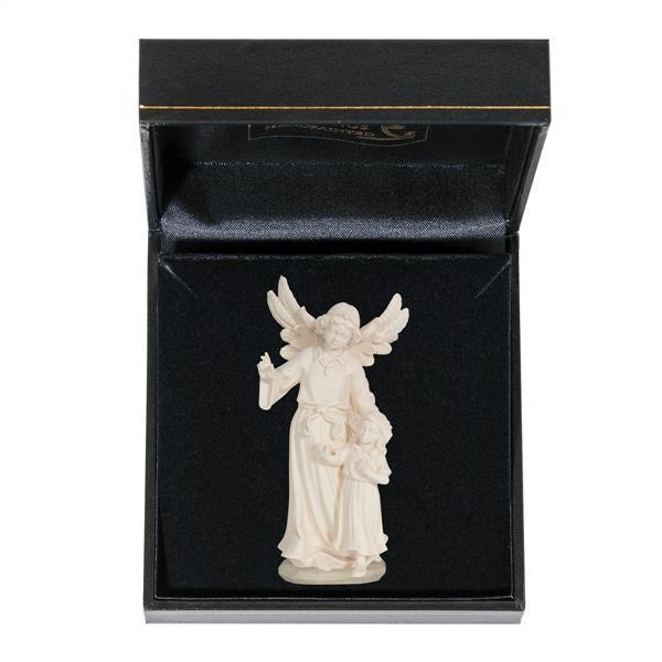 Guardian angel with girl with case - natural wood
