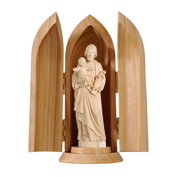 St. Joseph with Child in niche - natural wood