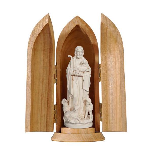Jesus the good shepherd in niche - natural wood