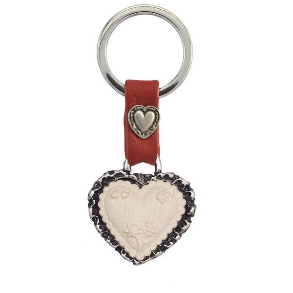 Heart keychain leather decor - natural red