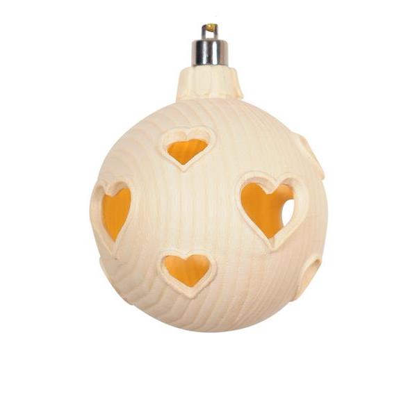 Pinewood Christmasball heart LED - natural wood