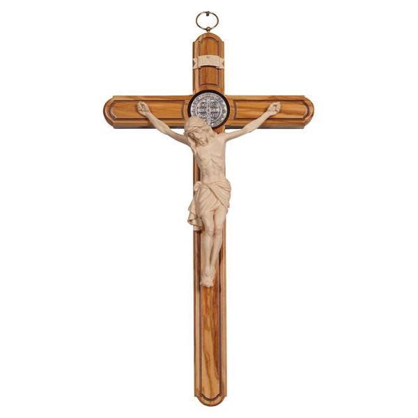 Cross St.Benedict olive tree with Corpus Siena - natural wood