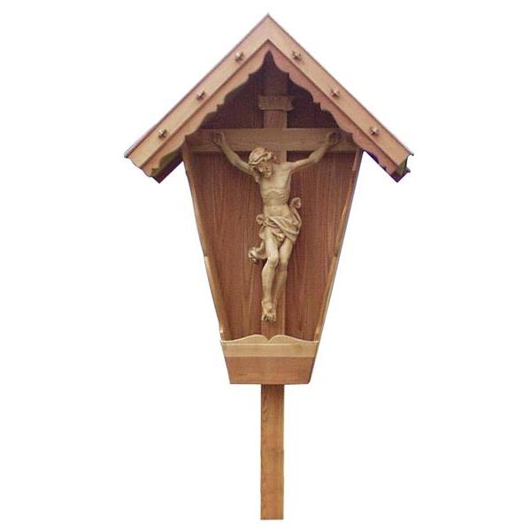 Corpus Leonardo on cross with roof-larch-weatherproof - natural wood