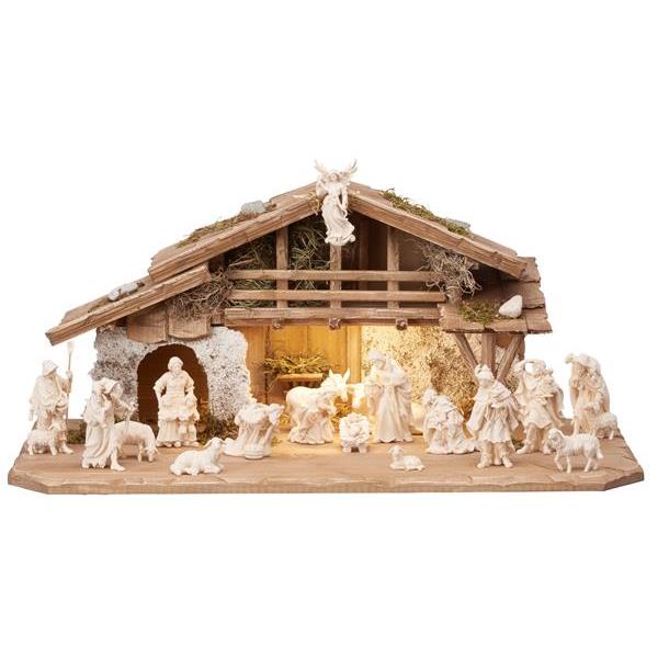 RA Nativity set 20 pcs - Alpine stable with lighting - natural wood