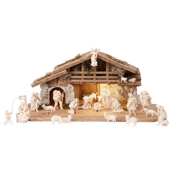 RA Nativity set 25 pcs - Alpine stable with lighting - natural wood