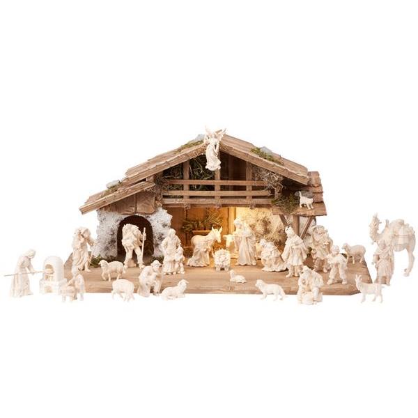 RA Nativity set 30 pcs - Alpine stable with lighting - natural wood